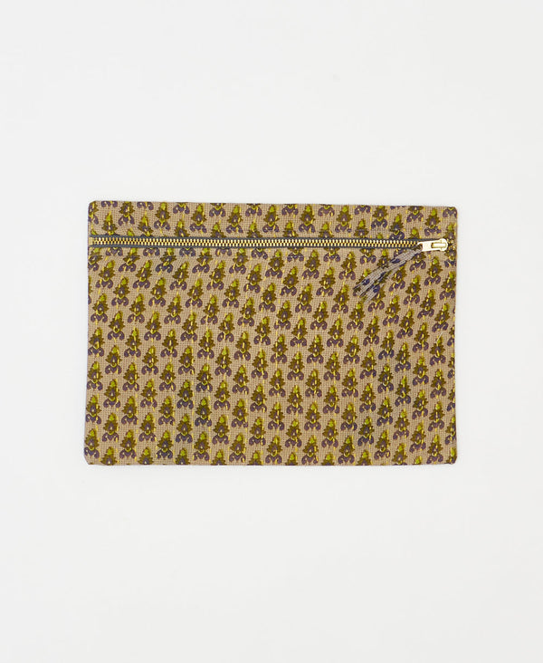 One-of-a-kind green floral vintage kantha pouch clutch