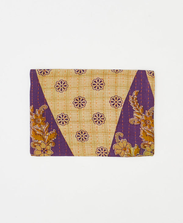 Artisan-made purple floral vintage kantha pouch clutch