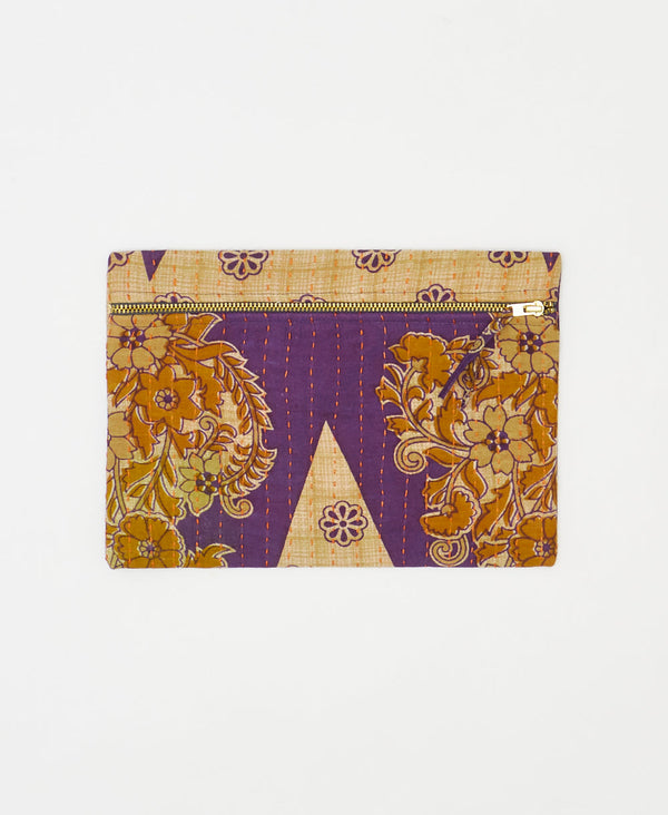 One-of-a-kind purple floral vintage kantha pouch clutch