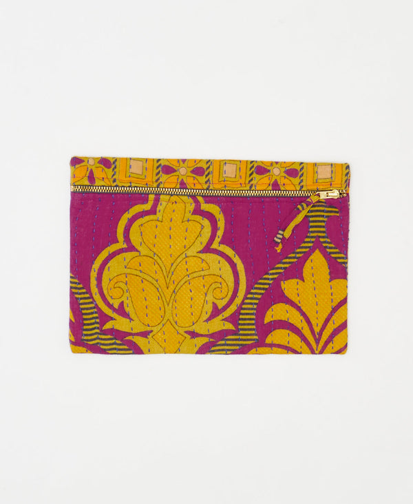 One-of-a-kind purple and green paisley vintage kantha pouch clutch