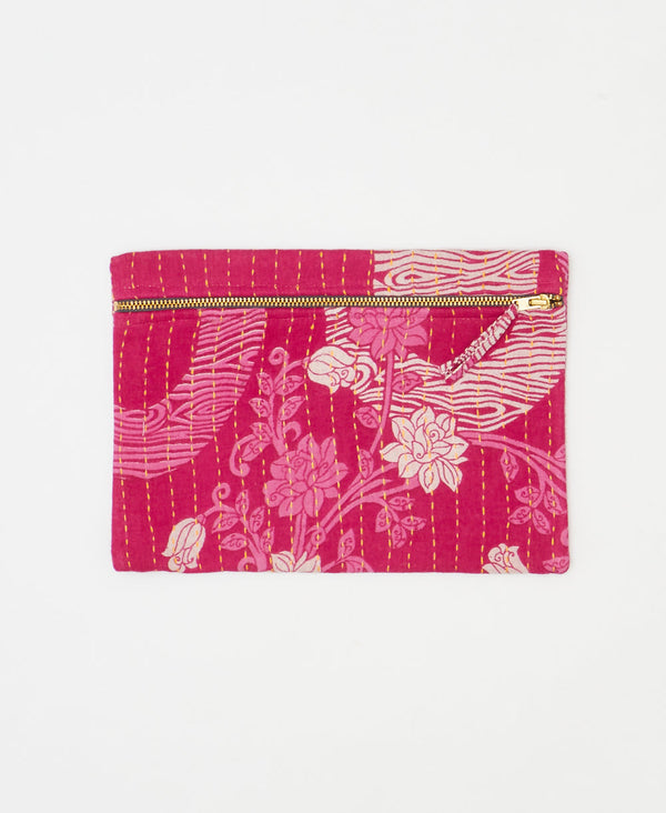 One-of-a-kind pink floral vintage kantha pouch clutch