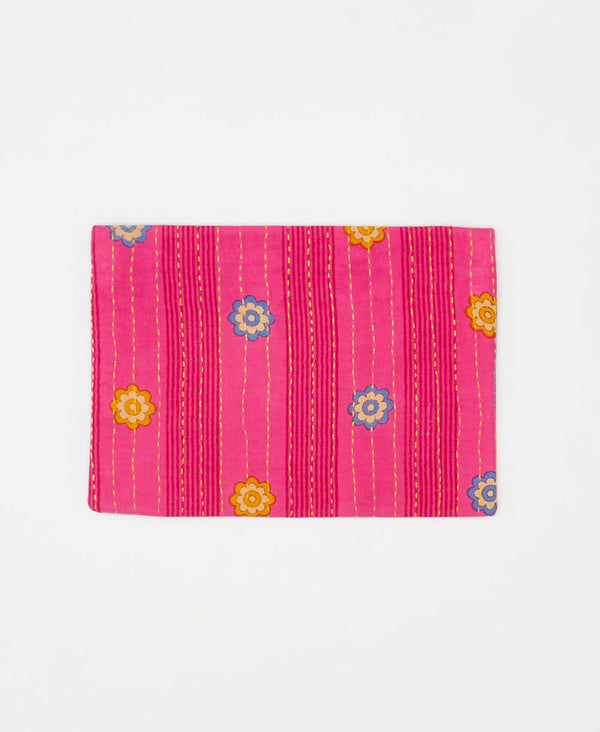 Artisan-made pink plaid vintage kantha pouch clutch