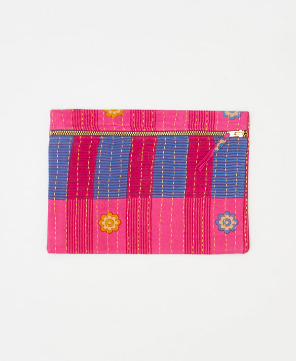 One-of-a-kind pink plaid vintage kantha pouch clutch
