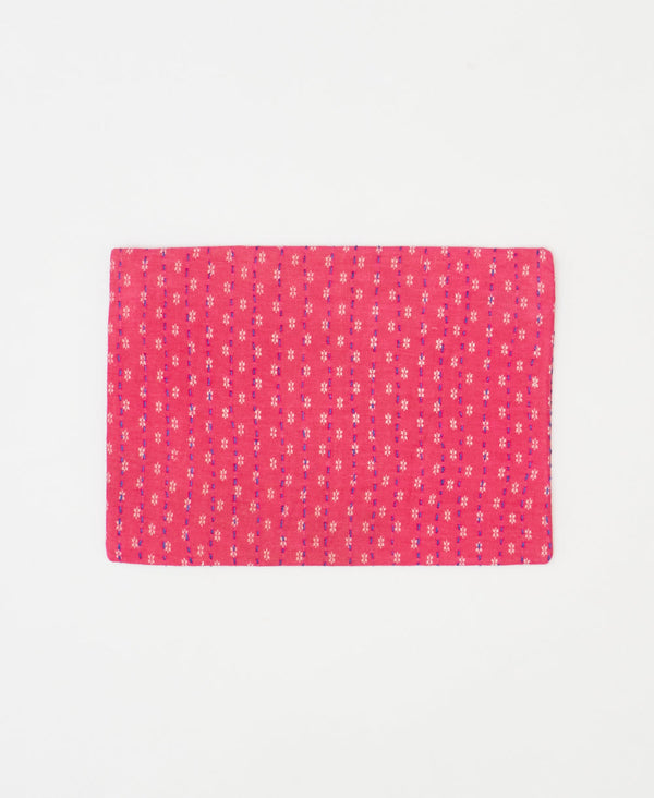 Artisan-made pink floral vintage kantha pouch clutch