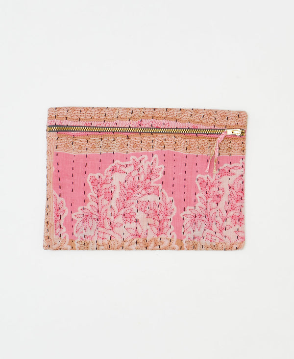 One-of-a-kind pink floral vintage kantha pouch clutch