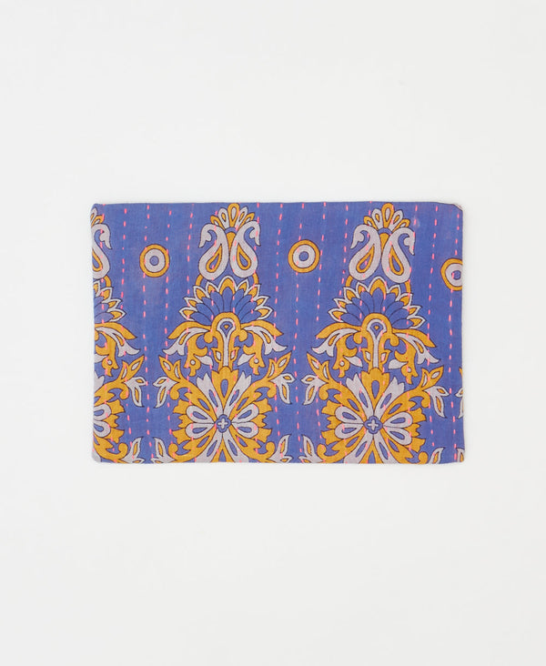 Artisan-made blue paisley vintage kantha pouch clutch