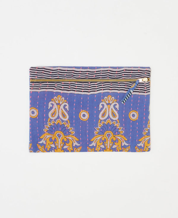 One-of-a-kind blue paisley vintage kantha pouch clutch