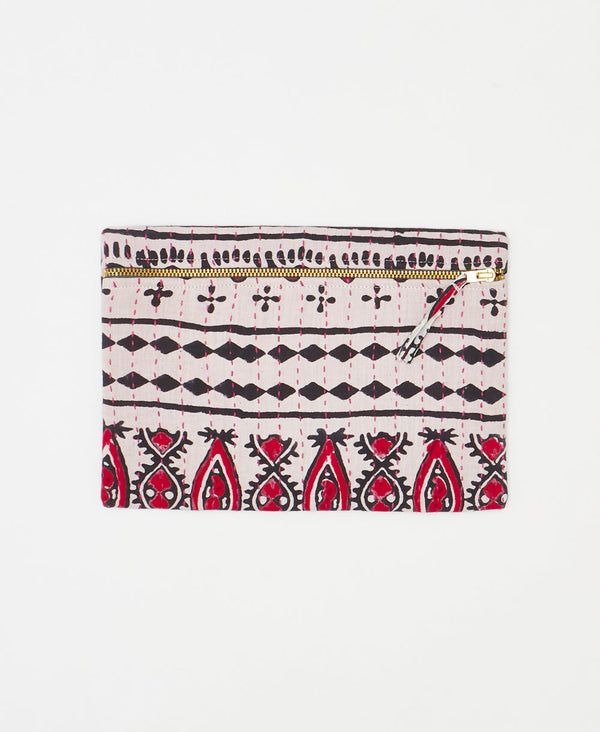 One-of-a-kind red and black geometric vintage kantha pouch clutch