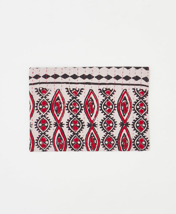Artisan-made red and black geometric vintage kantha pouch clutch