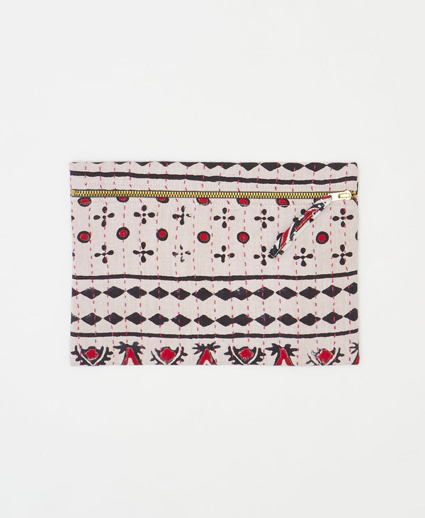 One-of-a-kind red and black geometric vintage kantha pouch clutch