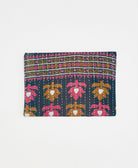 Artisan-made navy stamp floral vintage kantha pouch clutch