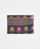 One-of-a-kind navy stamp floral vintage kantha pouch clutch