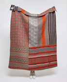  Artisan made red and grey check print kantha quilt throw