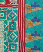 Kantha quilt throw featuring teal traditional kantha hand stitching