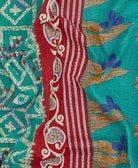 teal Floral Kantha quilt throw made of recycled vintage saris