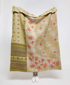  Artisan made pink and green floral kantha quilt throw