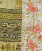 Kantha quilt throw featuring pink traditional kantha hand stitching