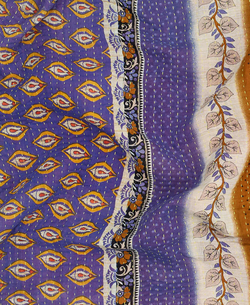 Purple paisley Kantha quilt throw made of recycled vintage saris