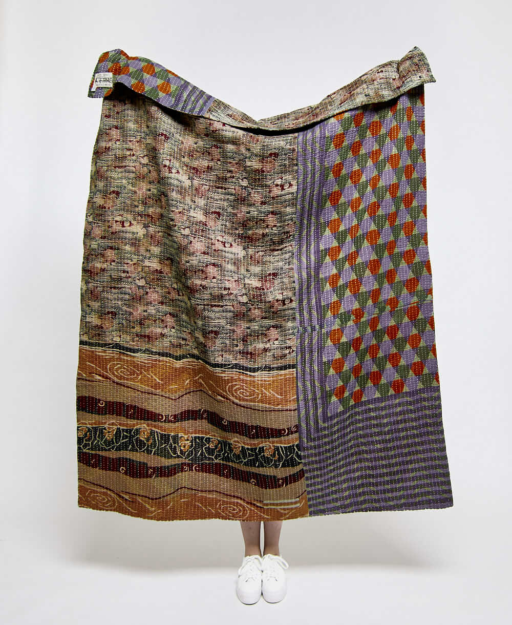  Artisan made muted abstract print  kantha quilt throw