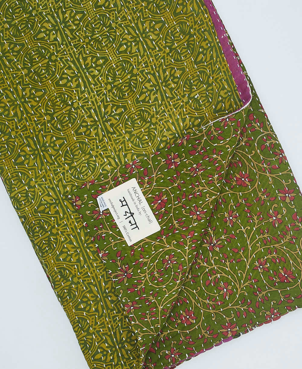 Green kantha quilt sale