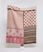  Artisan made red and black geometric kantha quilt throw  