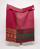  Artisan made dark pink floral kantha quilt throw  