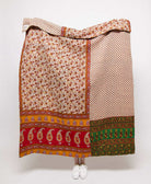  Artisan made red vine floral kantha quilt throw  