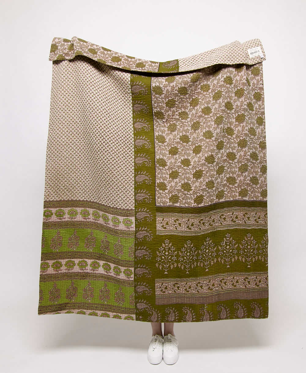  Artisan made juniper and blush kantha quilt throw  