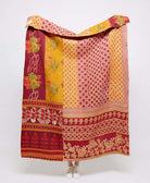 Artisan made berry & marigold yellow kantha quilt throw  