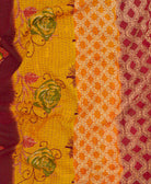 Kantha quilt throw featuring berry & marigold yellow floral print & black traditional kantha hand stitching