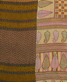 brown & pink checkered Kantha quilt throw made of recycled vintage saris in India by all women artisans