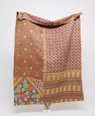 Artisan made sepia brown checkered kantha quilt throw  