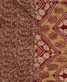 Kantha quilt throw featuring brick red daisy print & blue traditional kantha hand stitching