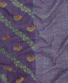 Kantha quilt throw featuring amethyst purple paisley print & red traditional kantha hand stitching