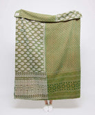 Artisan made fern green medallion kantha quilt throw  