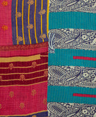 Kantha quilt throw featuring hot pink & purple stripe print & orange traditional kantha hand stitching