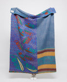 Artisan made violet blue & red paisley kantha quilt throw  