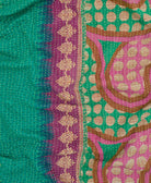 teal & lilac abstract Kantha quilt throw made of recycled vintage saris in India by all women artisans