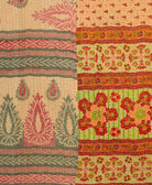 tan paisley Kantha quilt throw made of recycled vintage saris in India by all women artisans