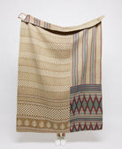 Artisan made beige & ivory stripe kantha quilt throw  