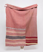 Artisan made red & white chevron kantha quilt throw  