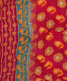 red, orange & blue stripe Kantha quilt throw made of recycled vintage saris in India by all women artisans