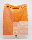 Artisan made orange & red leaf kantha quilt throw  