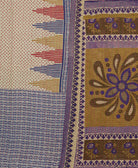 Kantha quilt throw featuring red, tan & blue diamonds with traditional kantha hand stitching