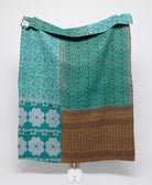 artisan made teal and white daisy kantha quilt throw  