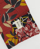 maroon, black & mustard abstract leaf printed Kantha quilt throw made of recycled vintage saris