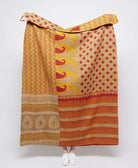 artisan made tan & red diamond kantha quilt throw  