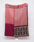 artisan made cranberry red geometric kantha quilt throw  