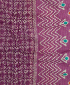 Kantha quilt throw featuring white traditional kantha hand stitching in an orchid purple & white medallion