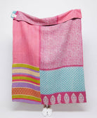 artisan made bubblegum pink, purple & lime stripe kantha quilt throw  